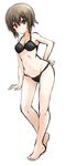  absurdres bangs bikini black_bikini breasts brown_eyes brown_hair cleavage closed_mouth commentary_request contrapposto eyebrows_visible_through_hair full_body girls_und_panzer hand_on_hip highres light_smile looking_at_viewer medium_breasts nishizumi_maho short_hair simple_background sketch solo standing swimsuit wabiushi white_background 