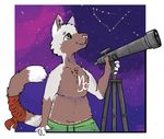  clothed clothing constellations feline fluffy fluffy_tail green_eyes lustylamb mammal space stargazing tail_accessory telescope topless 