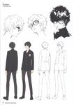  absurdres amamiya_ren black_hair character_sheet glasses highres looking_at_viewer messy_hair official_art persona persona_5 plaid scan school_uniform soejima_shigenori turtleneck 