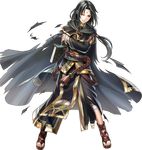  black_hair book cape facial_mark fire_emblem fire_emblem:_souen_no_kiseki fire_emblem_heroes full_body gloves haru_(toyst) highres long_hair male_focus official_art open_mouth red_eyes solo soren torn_clothes transparent_background 