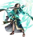  black_hair book cape facial_mark fire_emblem fire_emblem:_souen_no_kiseki fire_emblem_heroes full_body gloves haru_(toyst) highres long_hair magic male_focus official_art open_mouth red_eyes solo soren transparent_background weapon 