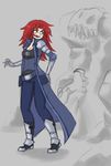  angry bone breasts cleavage clothed clothing female hair human human_only mammal not_furry red_hair simple_background skull solo surprise thatweirdguyjosh 