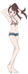  :o bikini_top breasts brown_hair feet kagari_atsuko little_witch_academia medium_breasts open_mouth ponytail shorts 