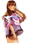  brown_hair casual commentary d.va_(overwatch) jersey long_hair nail_polish overwatch shorts sketch solo thighs velocesmells whisker_markings white_background 