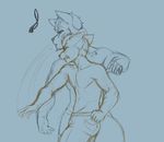  2017 anthro canine clothed clothing comic couple_(disambiguation) duo eye_patch eyewear fox fox_mccloud greyscale hi_res male male/male mammal monochrome muscular muscular_male nintendo nukde ponytail star_fox topless video_games wolf wolf_o&#039;donnell 