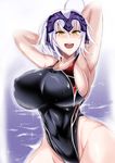  absurdres avenger breasts fate/grand_order fate_(series) headpiece huge_breasts jeanne_alter jeanne_d&#039;arc jet_(pw3234) one-piece_swimsuit ruler_(fate/apocrypha) short_hair silver_hair swimsuit water wet yellow_eyes 