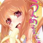  aho_girl bad_id bad_pixiv_id banana food fruit hanabatake_yoshiko highres open_mouth smile twintails utayoi_(umakatare) 