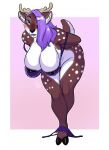  anthro big_breasts blush bra breasts cervine clothing curvaceous dominique_(bionichound) female hair hair_over_eye lavenderpandy looking_at_viewer mammal nipple_piercing nipples open_mouth piercing purple_hair solo standing teasing underwear 