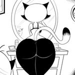  anthro back_boob big_butt black_and_white bra breasts butt cat clothing eddie_puss feline female lonbluewolf male mammal mature_female mirror monochrome mother mother_and_son mother_puss open_mouth pants parent son the_complex_adventures_of_eddie_puss underwear 
