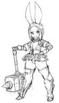  1girl bunny_ears kei_(bekei) monochrome thick_thighs weapon 