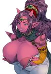  1girl blue_eyes breasts horns huge_breasts huge_nipples kei_(bekei) purple_hair red_skin white_background 