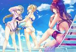  :o ;d ahoge arm_up artoria_pendragon_(all) artoria_pendragon_(swimsuit_archer) ass bangs bare_back bare_shoulders beach bikini blonde_hair blue_bow blue_eyes blue_ribbon blue_sky bow braid breasts chair cloud cloudy_sky day excalibur eyebrows_visible_through_hair fate/apocrypha fate/grand_order fate_(series) hair_bow hair_ribbon halter_top halterneck headpiece hood hoodie jeanne_d'arc_(fate) jeanne_d'arc_(fate)_(all) kneepits large_breasts leg_garter long_hair looking_to_the_side lounge_chair multiple_girls navel one_eye_closed open_mouth outdoors planted_sword planted_weapon purple_bikini purple_eyes purple_hair ribbon saijou_haruki scathach_(fate)_(all) scathach_(swimsuit_assassin)_(fate) sidelocks single_braid sitting sky smile standing swimsuit sword teeth thighs water_drop weapon white_bikini 
