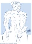  2016 abs anthro balls biceps biped blue_and_white blue_background claws digital_media_(artwork) erection ferret front_view hair humanoid_penis male mammal monochrome muscular muscular_male mustelid navel nipples nude pecs penis pepsi_(fa) portrait precum short_hair signature simple_background smile solo standing tbonedraws three-quarter_portrait uncut url vein veiny_penis walter_forbes 
