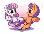  2016 bobdude0 cutie_mark dancing duo equine eye_contact female feral friendship_is_magic green_eyes hair hooves horn mammal multicolored_hair my_little_pony pink_hair purple_eyes purple_hair simple_background smile sweetie_belle_(mlp) tender_taps_(mlp) two_tone_hair unicorn white_background young 