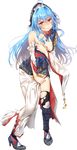  ahoge bare_shoulders black_legwear blue_hair blush breasts cleavage dress full_body high_heels koga_(oshiro_project) long_hair looking_at_viewer official_art oshiro_project oshiro_project_re red_eyes small_breasts solo standing torn_clothes transparent_background yappen 