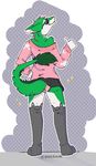  2017 anthro biped bulge butt clothed clothing digital_media_(artwork) eyewear fur green_fur hair invalid_color legwear male melanie_watterson multicolored_fur onlykeito panties sergal shirt simple_background skirt smile solo standing stockings sunglasses thigh_highs thumbs_up tuft two_tone_fur underwear white_fur 