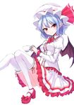  bat_wings blue_hair bow bowtie breasts center_frills closed_mouth cup frilled_skirt frills hat hat_ribbon highres holding holding_cup junior27016 looking_at_viewer miniskirt mob_cap pointy_ears puffy_short_sleeves puffy_sleeves red_bow red_eyes red_footwear red_neckwear red_ribbon remilia_scarlet ribbon shoe_bow shoes short_sleeves simple_background sitting sketch skirt slit_pupils small_breasts smile solo teacup thighhighs touhou white_background white_legwear white_skirt wings wrist_cuffs 