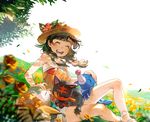  ^_^ ^o^ bag bangs bare_arms black_eyes black_hair blush braid bush closed_eyes day eyebrows_visible_through_hair feet_out_of_frame field floral_print flower flower_field from_side gen_7_pokemon grass happy hat leaf leg_up litten mizuki_(pokemon) nature nishita one_eye_closed outdoors petals petting poke_ball pokemon pokemon_(creature) pokemon_(game) pokemon_on_lap pokemon_usum popplio rowlet shorts simple_background sitting sitting_on_lap sitting_on_person smile sun_hat swept_bangs tank_top teeth twin_braids white_background white_shorts 