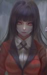  bangs black_hair blazer blunt_bangs dark fufu highres hime_cut jabami_yumeko jacket kakegurui lips long_hair looking_at_viewer red_eyes school_uniform solo upper_body very_long_hair 