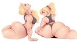  1girl ass blonde_hair breasts freckles green_eyes huge_ass looking_at_viewer looking_behind my_little_pony my_little_pony_friendship_is_magic personification ponytail solo spandex sunnysundown sweat tank_top thick_thighs thighs wide_hips workout 
