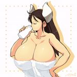  1girl animated animated_gif breast_expansion breasts cleavage cow_girl cow_girl_(hataraki) gigantic_breasts hataraki_ari milk solo sukimi 