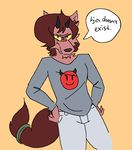  clothing doopcity furry_satan hands_on_hips pants shirt t-shirt 