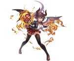  bangs black_legwear blazer breasts brown_hair dragon_horns dragon_tail dragon_wings fire full_body granblue_fantasy grea_(shingeki_no_bahamut) horns jacket large_breasts long_sleeves looking_at_viewer minaba_hideo official_art open_mouth pointy_ears red_eyes shingeki_no_bahamut shirt shoes short_hair skirt solo tail thighhighs transparent_background wings 
