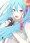  bad_id bad_pixiv_id bangs blue_eyes blue_hair blue_nails commentary_request eyebrows_visible_through_hair grey_shirt hair_between_eyes hair_ornament hatsune_miku holding holding_microphone long_hair looking_at_viewer microphone nail_polish no_detached_sleeves open_mouth shirt simple_background sleeveless sleeveless_shirt smile solo teeth teti twintails upper_body vocaloid white_background 