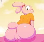  2016 aged_up anais_watterson anthro anus blush bottomless butt bzeh cartoon_network clothed clothing female hi_res lagomorph looking_back mammal one_eye_closed pussy pussy_juice rabbit shirt solo the_amazing_world_of_gumball 
