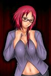  1girl animated animated_gif breasts cleavage glasses karin_(naruto) naruto naruto_shippuuden navel red_hair sakuradou sweat 