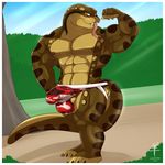  2016 4_fingers 4_toes aaron_(artist) abs anaconda anthro balls barefoot barely_visible_genitalia belly biceps big_biceps big_penis big_tail biped blue_sky border brown_claws brown_nipples brown_penis brown_scales brown_tail bulge bushes claws clothed clothing david_kristoff day digital_media_(artwork) erection erection_under_clothes fangs flexing front_view full-length_portrait hi_res jockstrap long_tail long_tongue looking_at_viewer male multicolored_scales multicolored_tail muscular muscular_male nipples open_mouth orange_eyes outside pecs penis penis_base pepsi_(fa) pink_tongue plantigrade portrait pose quads reptile scales scalie sharp_teeth simple_background sky smile snake snout solo spots standing subtle_penis tan_balls tan_scales tan_tail teeth tenting thick_tail thick_thighs toe_claws toes tongue tongue_out topless tree triceps underwear white_border 