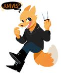  (nitw) 2017 angus_(nitw) anthro bear boots canine clothed clothing cute dialogue doodles doughnut english_text fangs food footwear fox fur gregg_(nitw) gregg_rulz_ok hat holding_object humor jacket knife leather leather_jacket male mammal night_in_the_woods pieorgi sir-fluffbutts_(artist) sketch smile speech_bubble star text weapon 