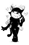 &lt;3 4_fingers anthro black_and_white black_fur cat dbaru digital_media_(artwork) disembodied_hand feline felix_the_cat felix_the_cat_(series) fur grope half-closed_eyes male mammal monochrome simple_background solo_focus tongue white_background wide_hips 