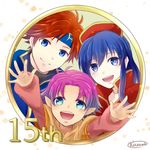  2girls armor blue_eyes blue_hair blush cape dress fa facial_mark fire_emblem fire_emblem:_fuuin_no_tsurugi forehead_mark green_eyes kazame lilina long_hair looking_at_viewer mamkute multiple_girls open_mouth pink_hair pointy_ears purple_hair red_hair roy_(fire_emblem) short_hair simple_background smile 