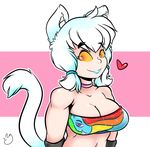  &lt;3 2017 animal_humanoid armwear big_breasts breasts cat_humanoid choker cleavage clothed clothing duckdraw elbow_gloves feline female fur gloves hair half-length_portrait humanoid looking_at_viewer mammal orange_eyes portrait shirt slit_pupils smile snowy_(duckdraw) solo thick_bottom_lip tube_top white_fur white_hair yellow_sclera 