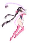  black_hair bow breasts elbow_gloves erufa_(pixiv) from_side full_body gloves hair_bow highleg highleg_leotard highres leotard long_hair looking_at_viewer parted_lips pink_eyes pink_legwear pink_leotard profile senki_zesshou_symphogear shiny shiny_clothes shiny_hair small_breasts thighhighs transparent_background tsukuyomi_shirabe twintails very_long_hair yo-yo 