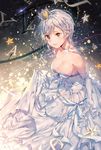  anastasia_(idolmaster) aqua_eyes bad_id bad_pixiv_id bare_shoulders blush breasts cleavage commentary_request crown dress dsmile elbow_gloves gloves hat idolmaster idolmaster_cinderella_girls medium_breasts neck_ribbon open_mouth revision ribbon short_hair silver_hair smile solo white_dress white_gloves 