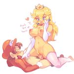  1boy 1girl blonde_hair blue_eyes blush breasts cowgirl_position female happy_sex heart hetero large_breasts legwear male mario mario_(series) nintendo nipples princess_peach pubic_hair pussy sex smile super_mario thighhighs uncensored vaginal 