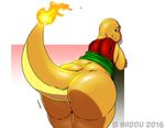  anthro bottomless butt butt_wiggle charmander clothed clothing fan_character fire flaming_tail foreshortening hadou inviting looking_back male nintendo pok&eacute;mon presenting presenting_hindquarters raised_tail satsui-n0-had0u scalie signature solo thick_thighs video_games 
