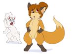  anthro bulge canine digitigrade duo eroborus featureless_crotch fox front_view gengetsu hands_on_hips kitsune_(ero) looking_up male mammal navel nude open_mouth surprise wide_eyed 