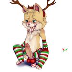  after_orgasm anal anal_masturbation anal_penetration anthro balls christmas clothing cum cum_drool cum_on_chest cum_on_face cum_on_own_face cum_on_self cum_string cute_fangs dildo dildo_sitting erection fake_antlers furfit gloves hi_res holidays humanoid_penis league_of_legends legwear male masturbation partially_retracted_foreskin penetration penis poking_out riot_games sex_toy signature simple_background skirt socks solo thong toeless_socks tongue tongue_out toying_self uncut video_games white_background yordle 