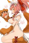  :q animal_ears apron arm_garter bangs bare_legs bare_shoulders bell bell_collar blush bow breasts cat_hair_ornament closed_mouth collar commentary_request eyebrows_visible_through_hair fate/grand_order fate_(series) fox_ears fox_tail frilled_apron frills from_side gloves hair_bow hair_ornament highres jingle_bell kei_(soundcross) large_breasts long_hair looking_at_viewer looking_to_the_side naked_apron paw_gloves paw_shoes paws pink_hair ponytail profile red_bow seiza shoes sideboob sidelocks sitting smile solo tail tamamo_(fate)_(all) tamamo_cat_(fate) tareme thick_eyebrows thighs tongue tongue_out wavy_mouth white_apron white_background yellow_eyes 