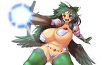  :d arm_cannon armor belly blue_hair blush bouncing_breasts bow breasts brown_eyes commentary_request curvy daajirin.koucha hair_bow huge_breasts long_hair looking_at_viewer navel open_mouth pasties plump reiuji_utsuho reverse_bikini_armor round_teeth smile solo teeth thick_thighs thighhighs thighs third_eye touhou weapon wings 