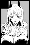  breasts carmilla_(fate/grand_order) cleavage fate/grand_order fate_(series) greyscale large_breasts lips long_hair looking_at_viewer monochrome slit_pupils solo sweat yashiro_(3-aki) 