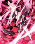  ass breasts checkered checkered_floor commentary cutie_honey cutie_honey_(character) highres large_breasts looking_at_viewer looking_back open_mouth pink_eyes pink_hair rezi short_hair smile solo thighs torn_clothes 