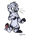  3_toes 4_fingers anthro fur grey_fur male mammal mustelid otter pawpads solo standing toes whiskers xylious 