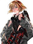  :d alternate_costume armor armpit_peek bad_id bad_pixiv_id bangs bare_shoulders belt black_belt black_gloves black_leotard black_pants blonde_hair blush breasts collarbone contrapposto covered_navel djeeta_(granblue_fantasy) elbow_gloves eyebrows_visible_through_hair floating_hair gloves granblue_fantasy greaves grey_eyes gunslinger_(granblue_fantasy) hair_between_eyes hair_ribbon hairband hand_up highleg highleg_leotard highres holding holster impossible_clothes impossible_leotard latex leotard looking_at_viewer medium_breasts open_mouth over_shoulder pants red_hairband red_ribbon ribbon shiny shiny_clothes shiny_hair shiny_skin short_hair sideboob simple_background single_elbow_glove skin_tight smile solo standing sweat water_drop white_background yuitanpo 