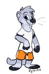  4_fingers 4_toes anthro blue_eyes clothing mammal mustelid otter shirt short simple_background standing t-shirt toes whiskers xylious 