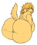  amad_no_moto anthro bent_over big_breasts big_butt blush breasts butt canine dog female fur hair mammal nude orange_eyes orange_hair overweight retriever simple_background solo 