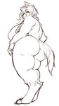  amad_no_moto anthro big_breasts big_butt blush breasts butt canine dog female fur hair hair_over_eyes huge_butt looking_back mammal nude overweight simple_background solo standing thick_thighs 